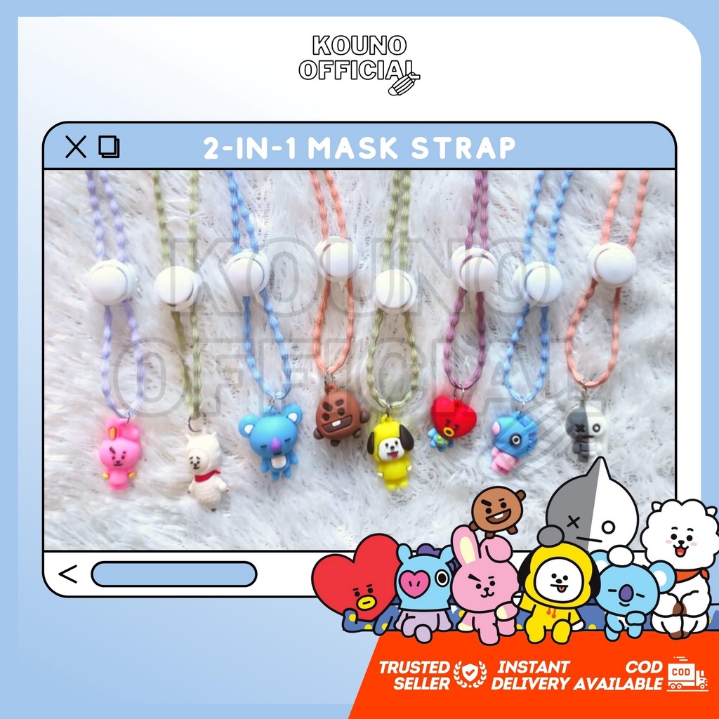 ✅COD MASK STRAP MASKER - ANAK & DEWASA 2IN1 - KARAKTER BT21 BTS - KONEKTOR - PENGAIT - TALI - GANTUN