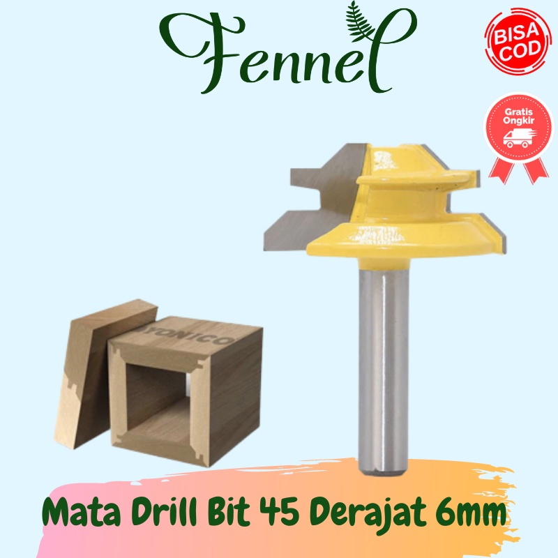 Mata Drill Bit 45 Derajat Lock Mitter Router Bit Milling Tool 6mm 3/8 Inch C4