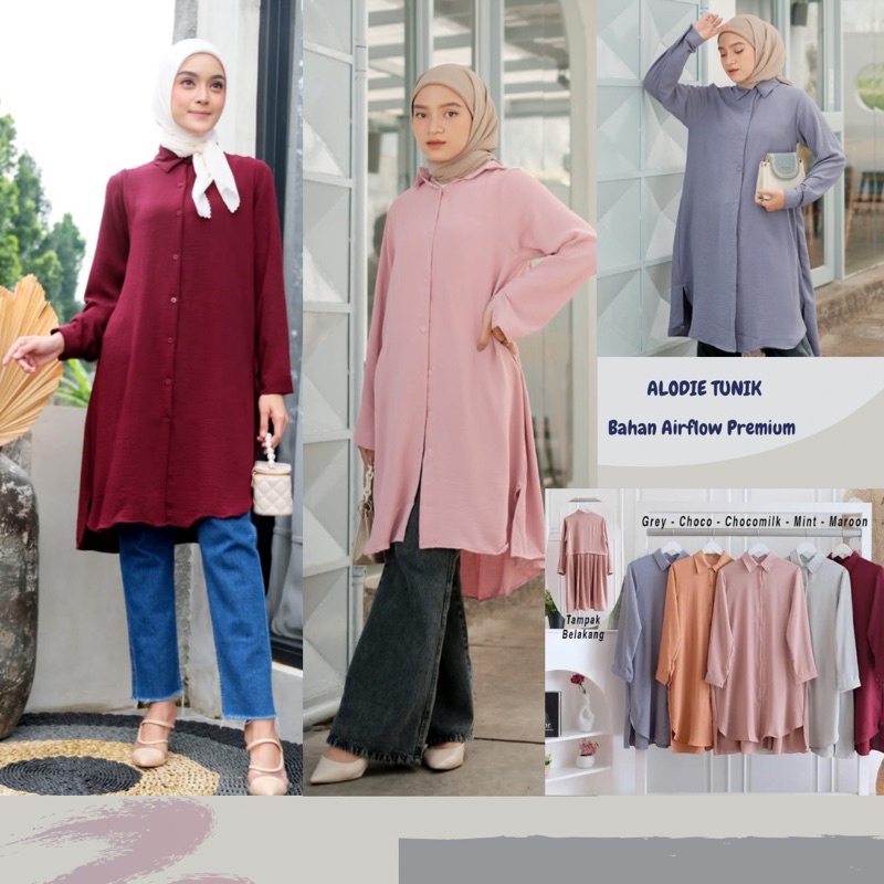 Alodie Tunik/Tunik Airflow Ld 100/Tunik Panjang/Tunik Full Kancing/Tunik Kerja/Tunik Formal