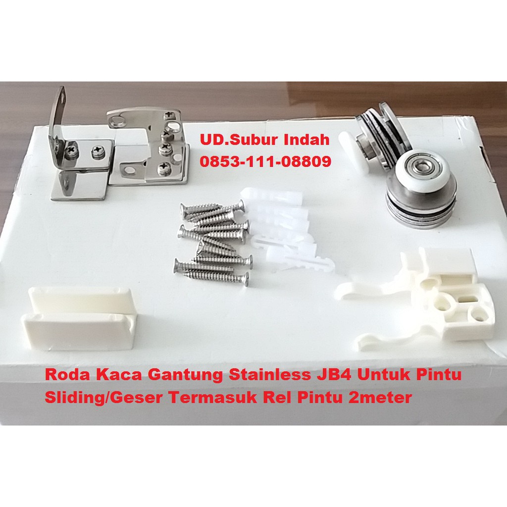 Roda Kaca Gantung Stainless JB4 Untuk Pintu Sliding/Geser Termasuk Rel Pintu 2meter