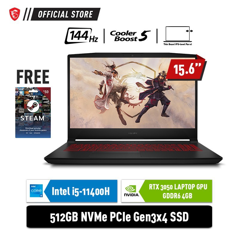 MSI Katana GF66 11UC-447ID i5-11400H 8GB 512GB RTX3050 4GB W10 144Hz WINS 10
