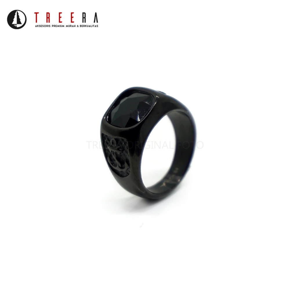 Treera - Cincin Hitam Titanium Pria Batu Hitam Keren Original Premium