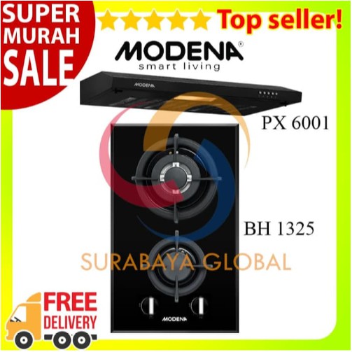Paket Hemat Modena Kompor Tanam BH 1325 Dan Cooker Hood PX 6001