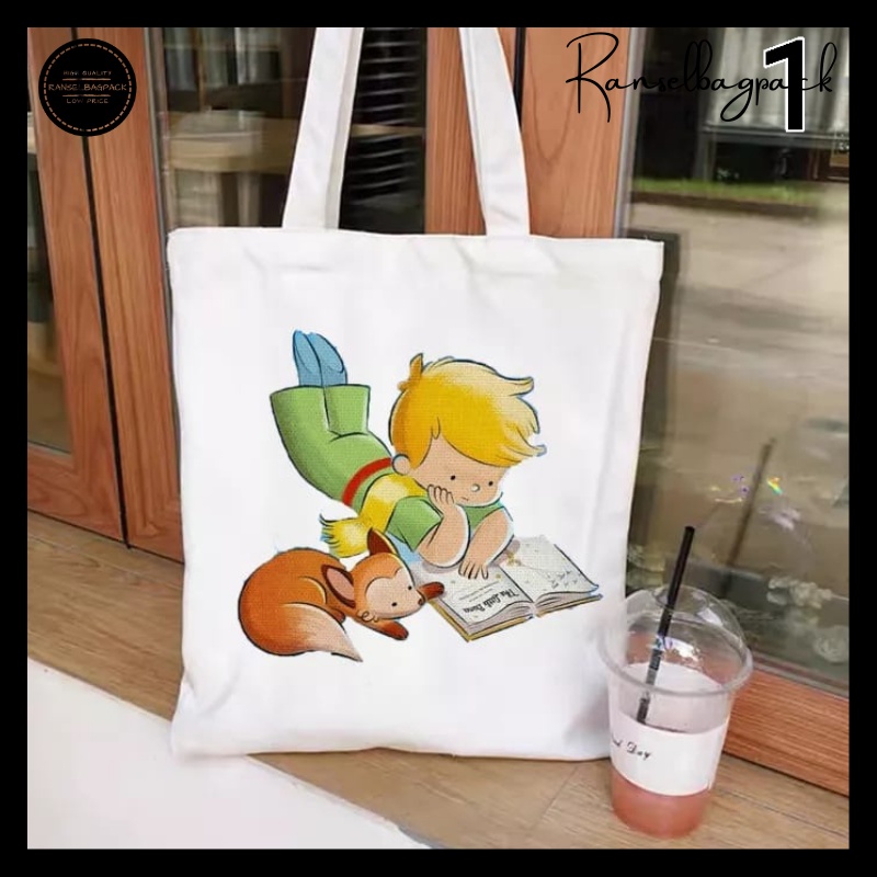 Tote Bag Little Prince Art Tas Tangan Cantik Retro Cantik Imut Tas Bahu Tas Tangan Wanita Belanja Kasual Tas Elegan Wanita