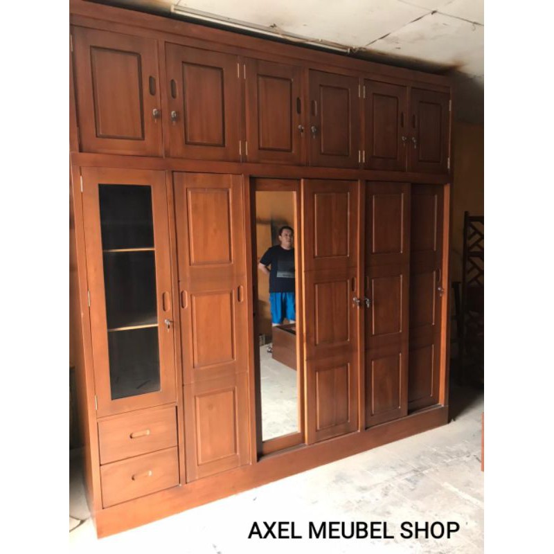 Lemari jati kabinet pintu 6 minimalis (knockdown)