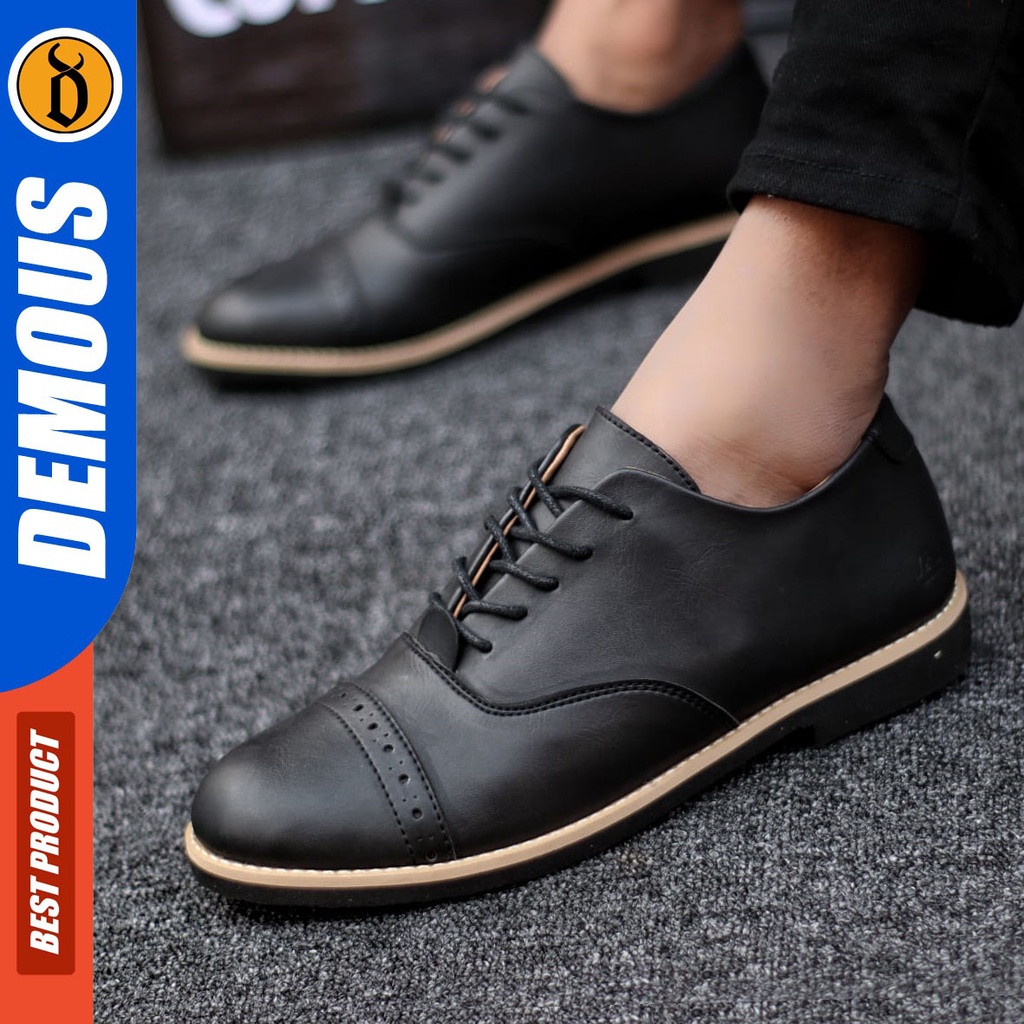 DEMOUS Sagi - Sepatu Formal Pantofel Kerja Pria Tali Kulit Pu