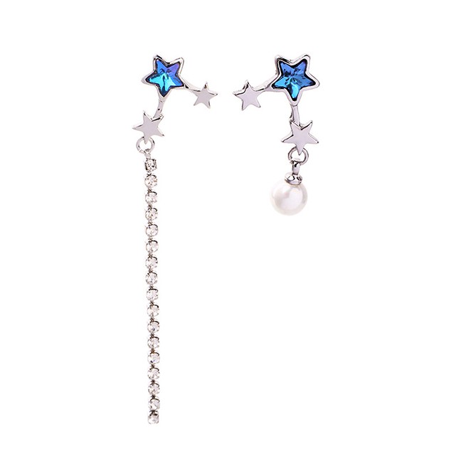 LRC Anting Tusuk Fashion Blue Star-studded Pearl Earrings F57897