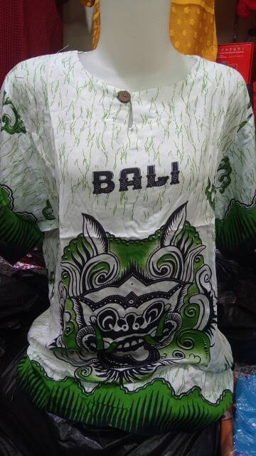 Terkini Baju Bali Unisex Motif Barong Dasar Putih Corak Warna