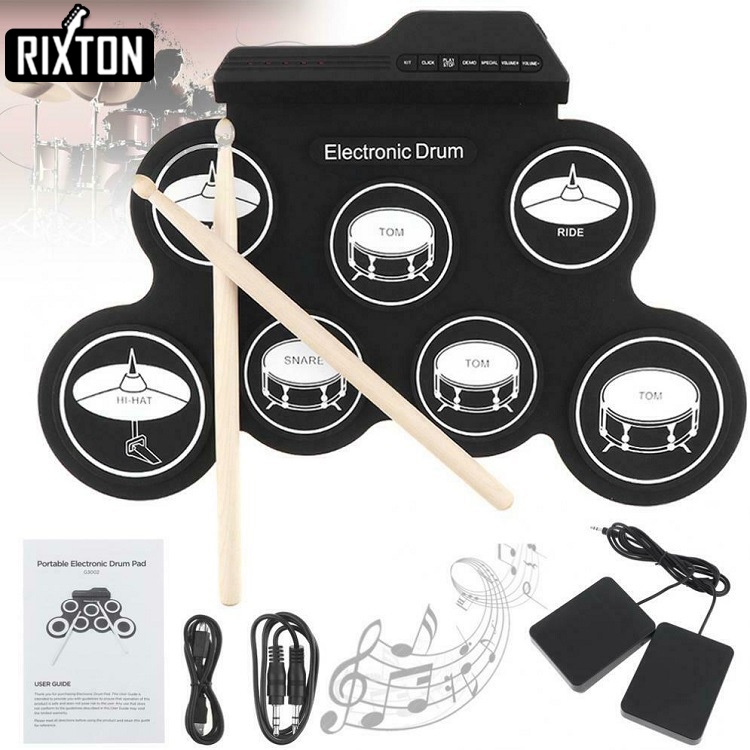 Rixton Digital Portabel Drum Roll Drum Elektronik Perkusi Portabel Silicone Hand Roll Drum Kit Drum Jazz USB Elektronik Drum Kit