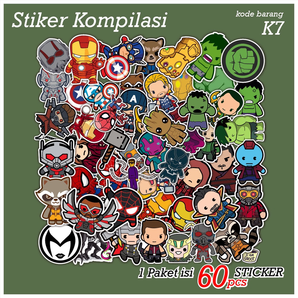 60 PCS STICKER KARTUN SUPERHERO SUPERMAN KAPTEN AMERIKA THOR HULK LUCU AESTHETIC STIKER ANTI AIR UNTUK CASE TUMBLER LAPTOP KOPER HP SCRAPBOOK - K7