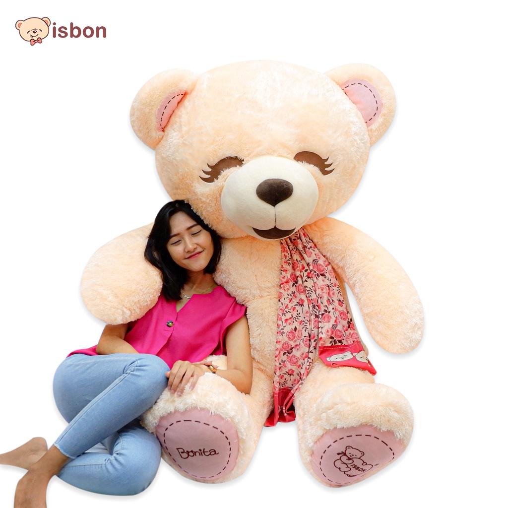 Boneka Beruang Super Jumbo STD Bonita Cream dengan syal 1.2 meter 1.5 meter bulu anti rontok premium gembul gendut gemas istana boneka