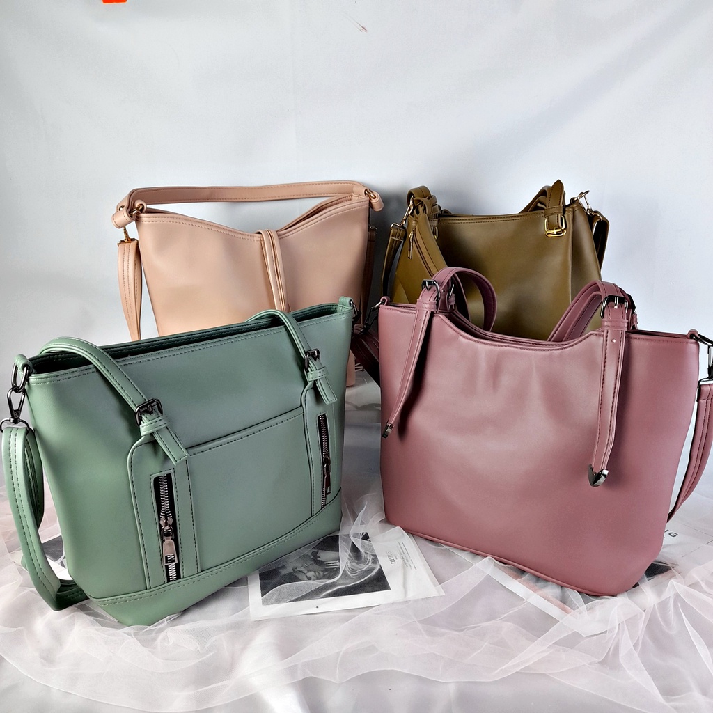 Tas Tote Wanita Bahu Selempang Polos Leather Bag Lokal Premium KT034 KT035 KT036 KT037