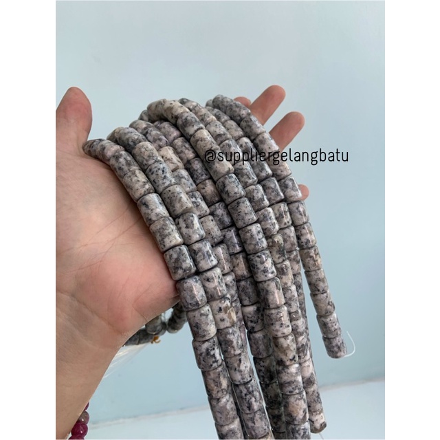 bahan renceng batu akik labrador tabung 12mm abu putih gelang kalung