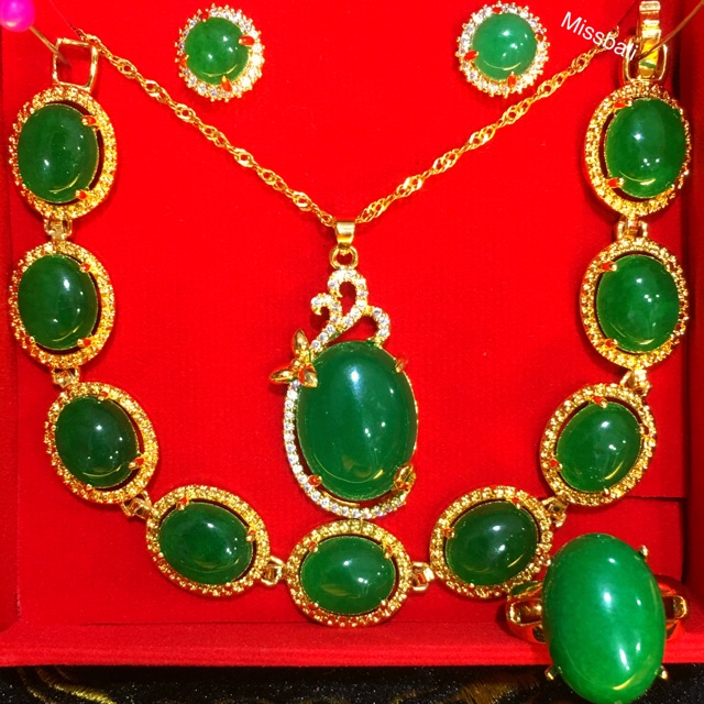 best Set kalung giok hijau,(kalung xuping China asli 24k ,liontin besar,mewah)