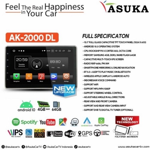HU Android 10 inch Universal Asuka AK 2000 DL 4Gb/64Gb