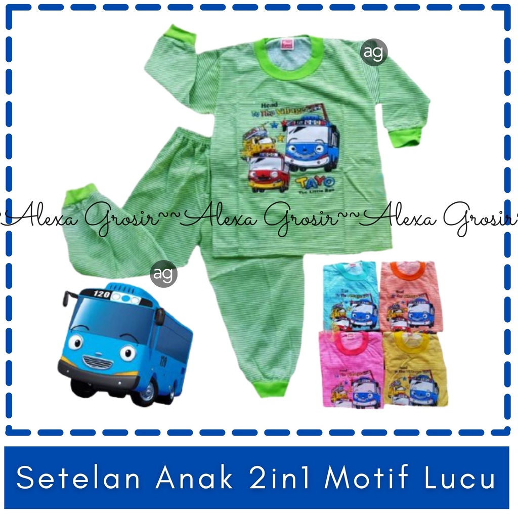 setelan anak cewe cowok kekinian lengan panjang 2IN1 Bus Katun terbaru