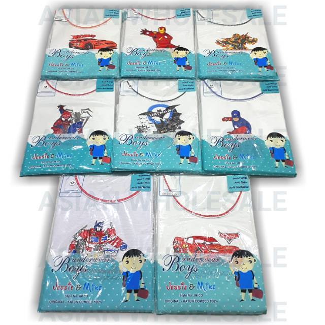 KAOS SINGLET ANAK COWOK Jessie & Mike Karakter Hot wheels Ironman Spiderman Transformer Bumblebee