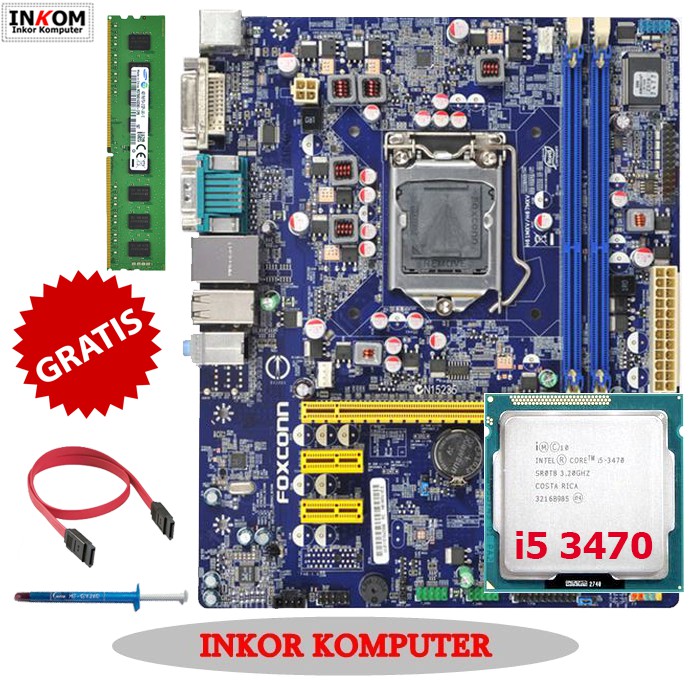 Motherboard Mainboard Mobo H61 LGA 1155 Foxconn + i5 3470 + Ram