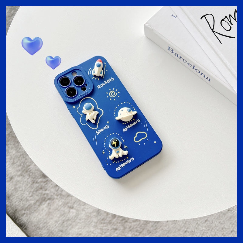 3D Biru Astronot Pola Casing Ponsel OPPO Reno5 5pro Reno6 F17 PRO F9 A92 F11 BlxA