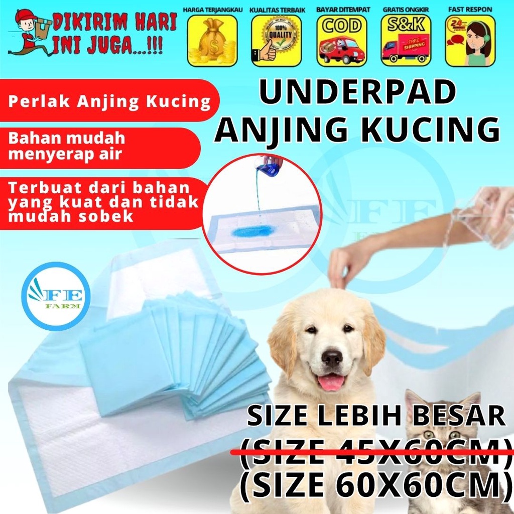 UNDERPAD SIZE BIG One Pet / Toilet Training / Tatakan Kencing Hewan 60x60cm ANJING KUCING  FEFARM