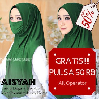  Jilbab  Masker Niqab Aisyah Jersey PREMIUM Warna  Emerald  