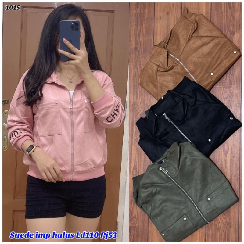 JL 1015 jaket krah suede chanel