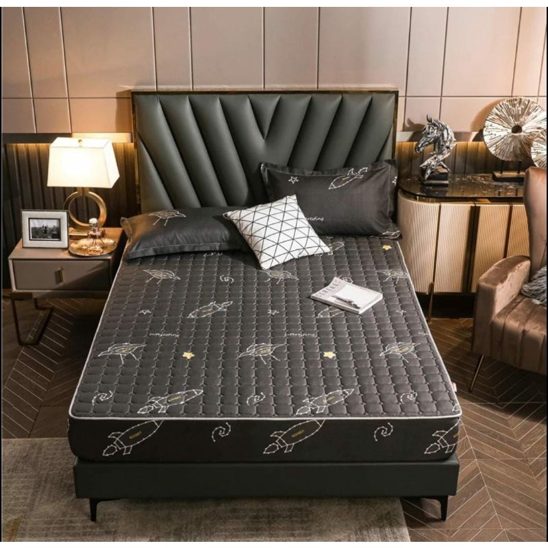Sprei Sultan Waterproof anti ompol anti tahan air size 160×200 120×200 Seprei Adem full Karet-Waterprof Grey Apolo