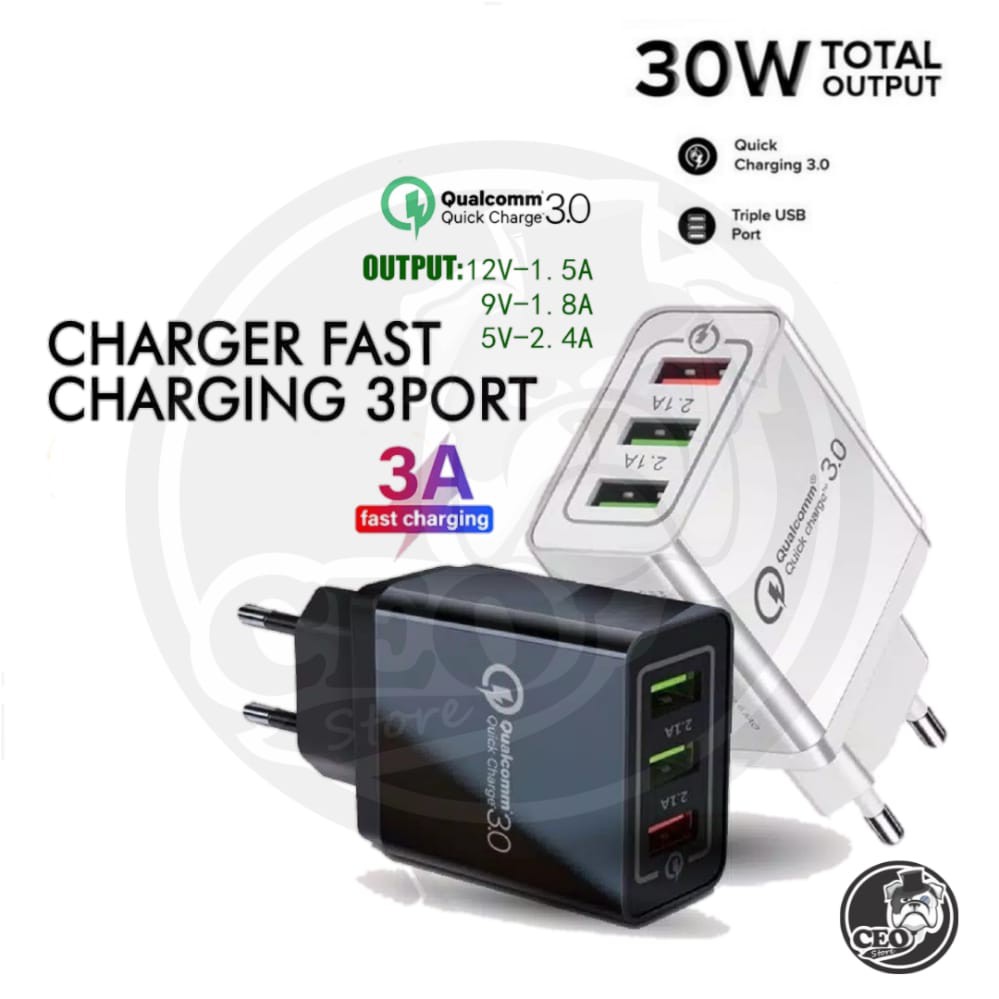 Kepala charger 3 port fast charging Qc3.0 3A // Adapter fast charging 30 watt