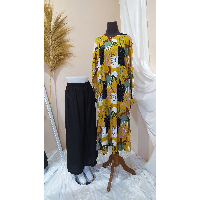 Set Tunik Tangan Panjang Celana Kulot Rayon