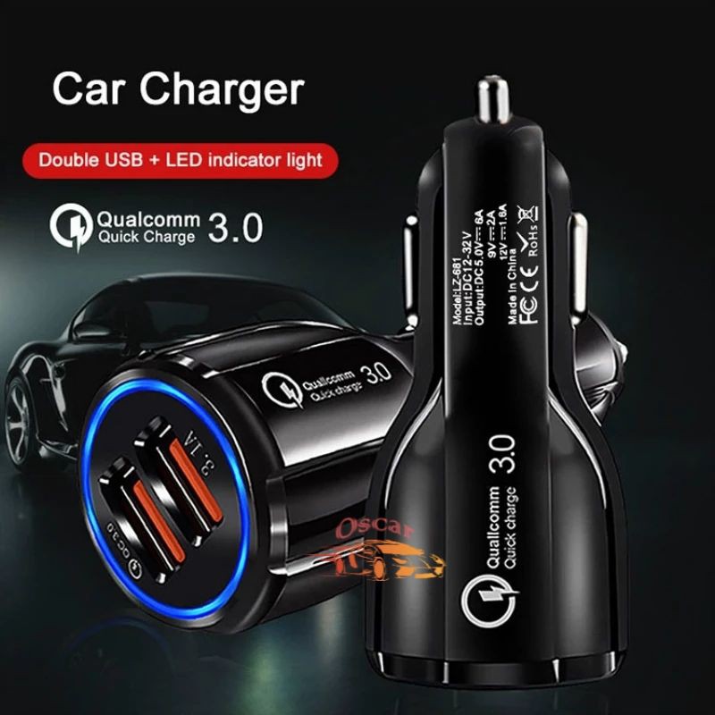 Car Charger Colokan Mobil 2 Ports QC3.0 3.1A  Qualcomm Black White