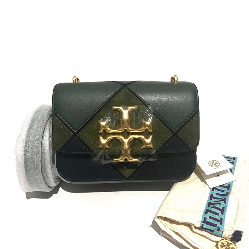 Tas Tory Burch Eleanor Diamond Quilt Small Convertible Shoulder Bag Navy Pine Tree (New With Tag)