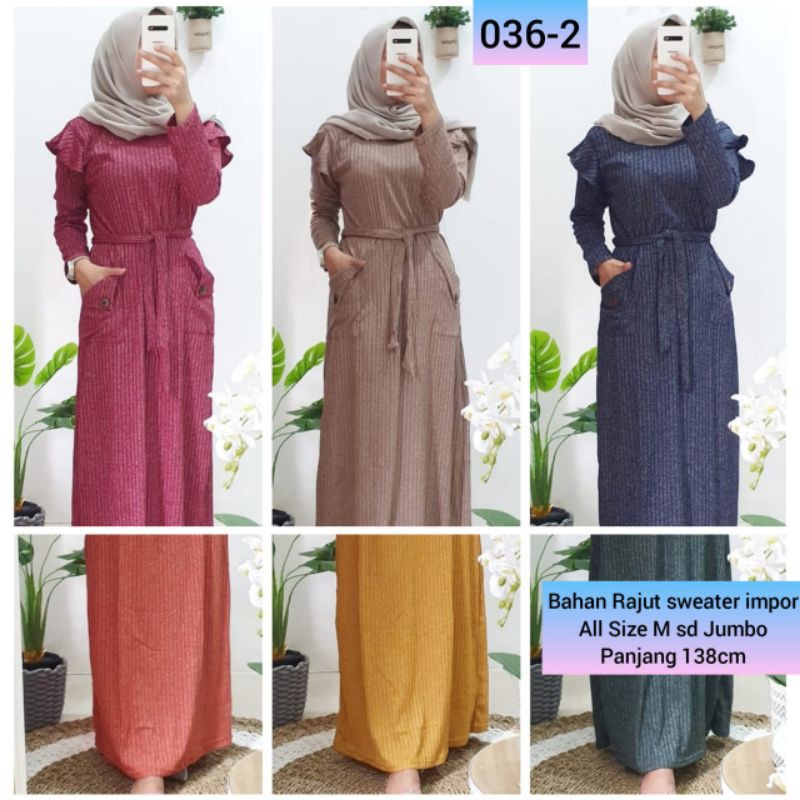 Baju gamis Rajut Sweater  | Impor | All size || Jumbo