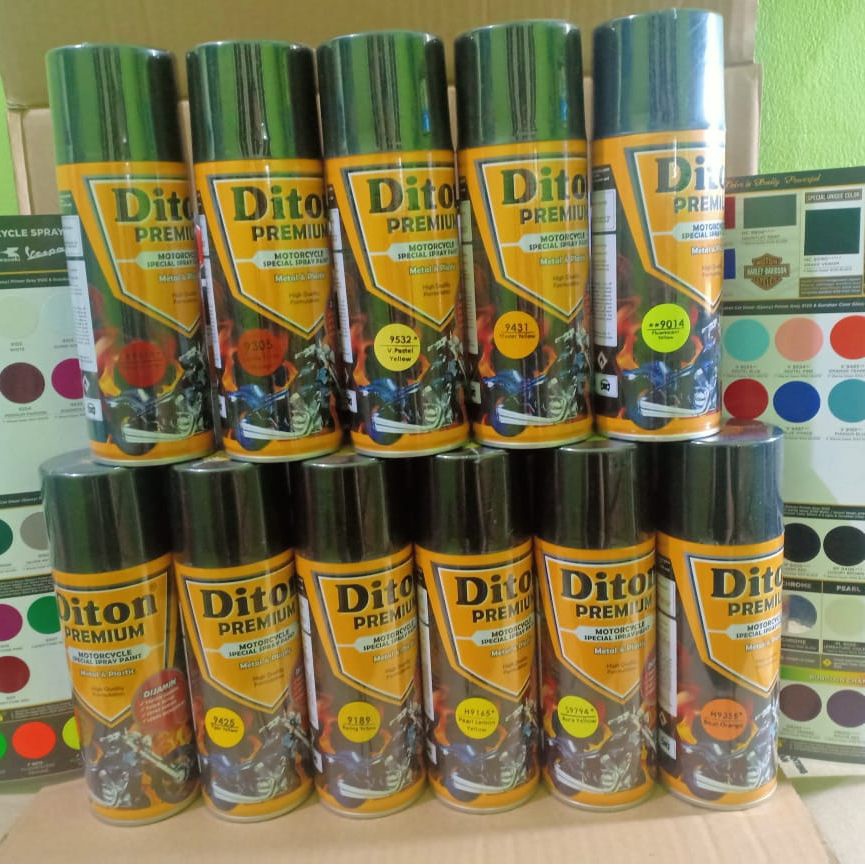 Pilok Pilox Cat Semprot DITON Premium Warna Kuning Orange Yelow ( Tiger Yellow, Master Yellow, Yellow Metallic, Candytone Orange, Candy Yellow, Flouorescent Orange Stabilo, Stabilo Yellow, Pastel Yellow, dll ) 400cc/400ml