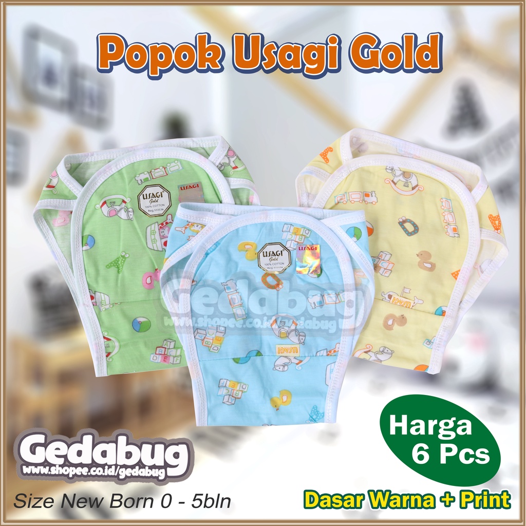 ( Isi 6 Pcs ) Popok Usagi Gold | Popok kain ikat Motif Fullprint Dasar Warna