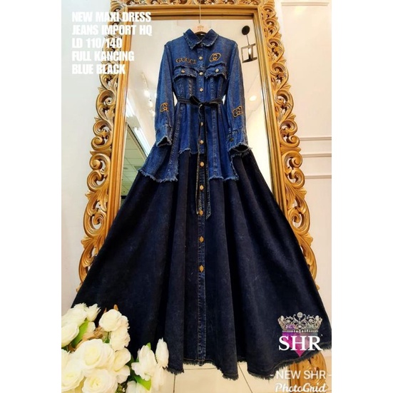 gamis denim dress jeans Maxi SHR