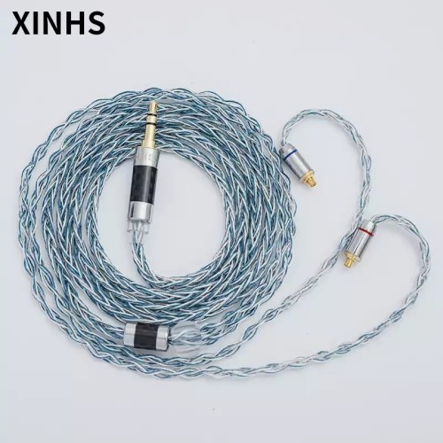 XINHS Rainbow Blue Upgrade Cable Kabel Upgrade NO MIC / WITH MIC 8 Core Silver Plated Copper for KZ EDX Pro CCA CRA DQ6s TRN MT1 Pro
