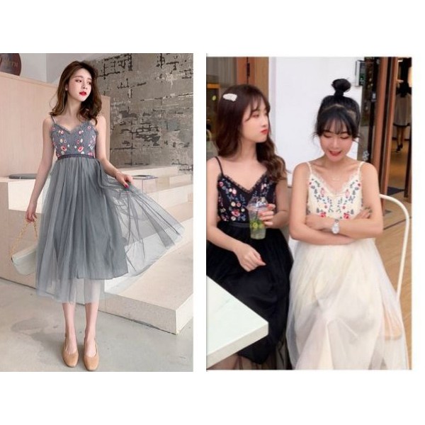 Baju Import wanita Fashion Bangkok busana Party Pesta bahan premium Dress Emrodery Tulle