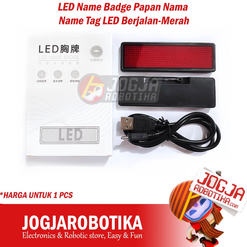 LED Name Badge Papan Nama Name Tag LED Berjalan-Merah
