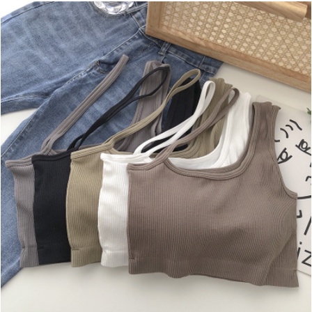 LDS Bra 853 tanktop crop top tali samping Korean Cross Tank Top Stylish Wanita Toga Padded Tanktop Crop Tanktop Bra With Cup Tanpa Kawat Import