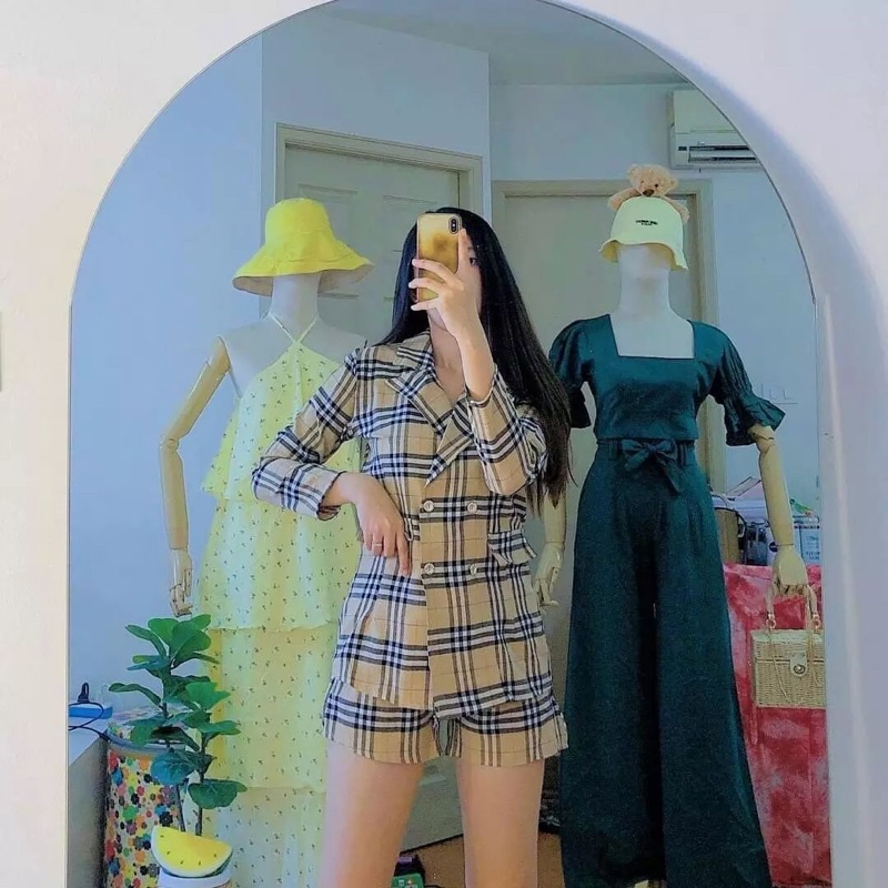 Setelan burberry tangan panjang import