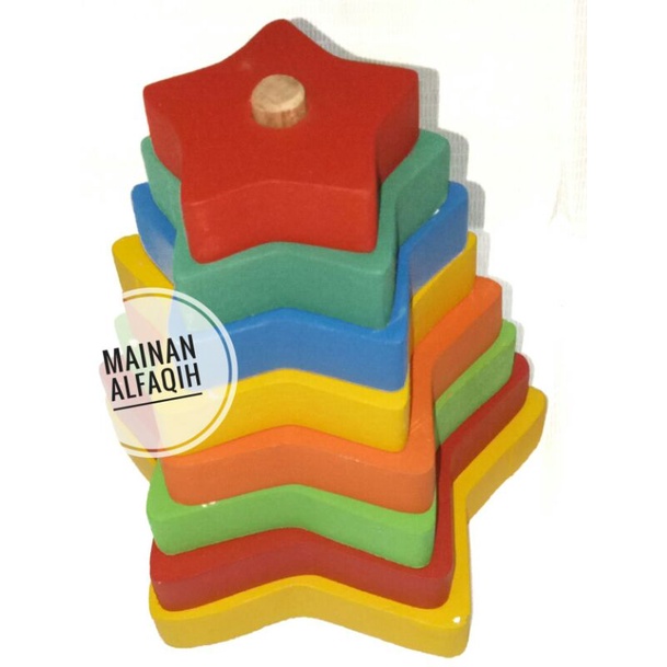 APE TK PAUD Mainan Edukasi Kayu Balok Susun Bintang Warna Warni
