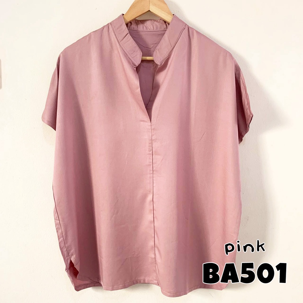 Blouse wanita / cewek polos lengan pendek simple pergi kerja kantor kuliah casual top fashion -501-3