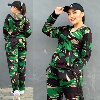  Setelan  Baju  Senam  Lapangan Panjang  Hitam Army Zumba 