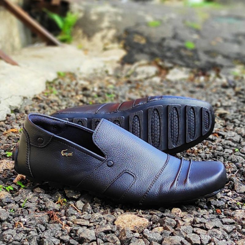 Sepatu Kasual Slip On Hitam Crocodile Slop Justin Bahan Kulit Asli Semi Formal Nyaman Keren Santai