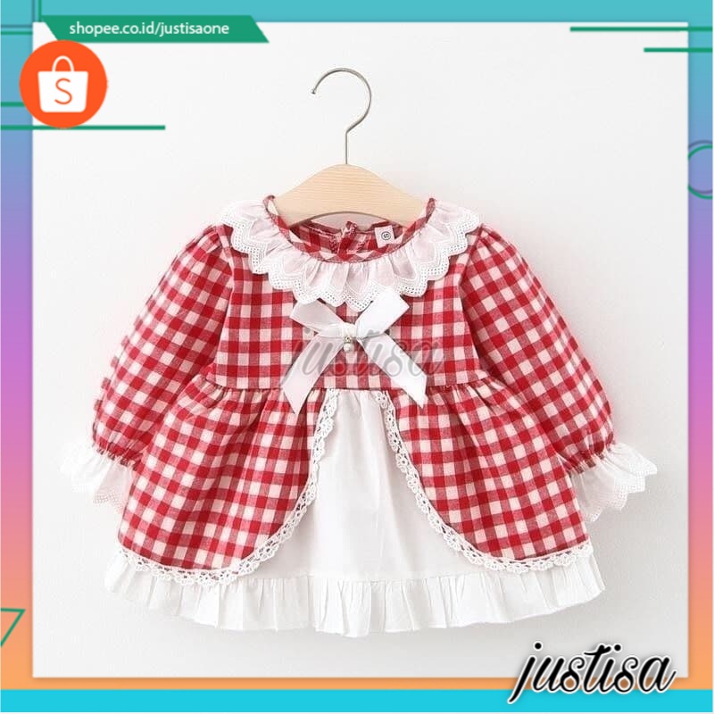 Promo !! Dress anak perempuan import / Dress briana tartan cutie mote ukuran 5 bulan - 1 tahun