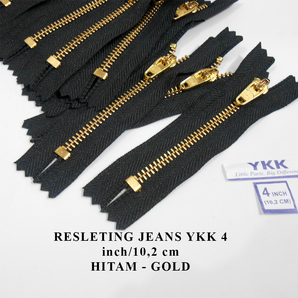 Resleting Jeans YKK 4 inch/10,2 cm Hitam - Gold