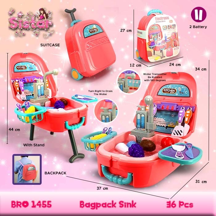 MURAH BRO1455 Tas Ransel Anak Perempuan Cewe Cewek Tempat Cuci Piring Wastafel Kitchen Sink Washing Alat Dapur Masak Masakan Memasak Kitchen Pretend Play Sets Mainan Anak Perempuan Permainan Edukasi Montessori SISTAR