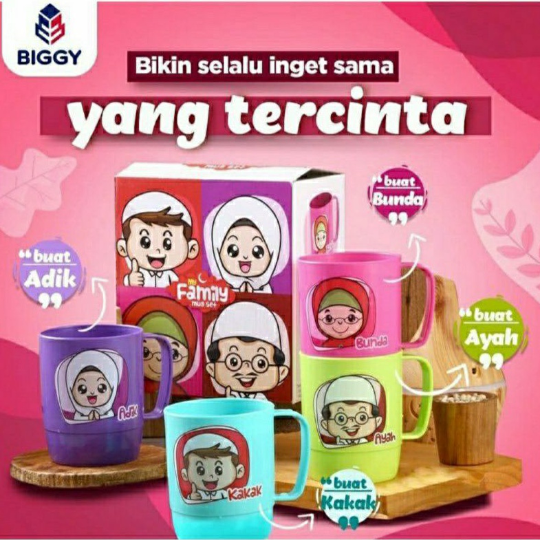 Mug Gelas plastik family set 4 pcs Gelas karakter Cangkir Family