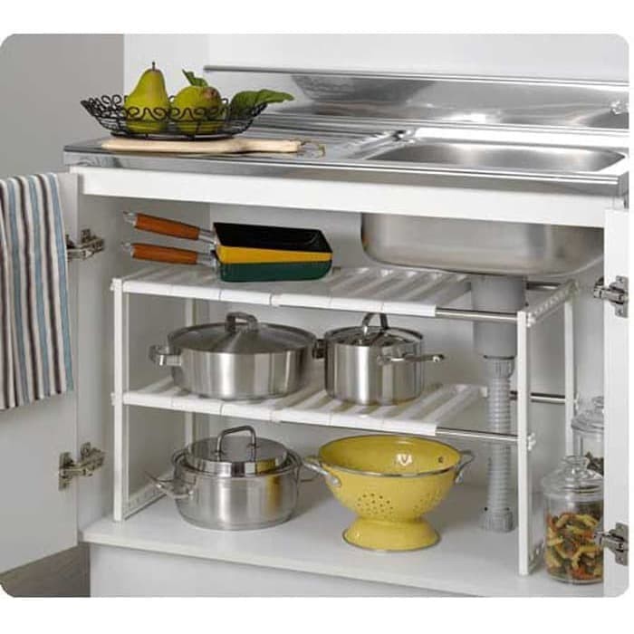 Berat 1kg!!  Rak Dapur Panci Portable 2 Tingkat Stainless Kitchen Sink Rack