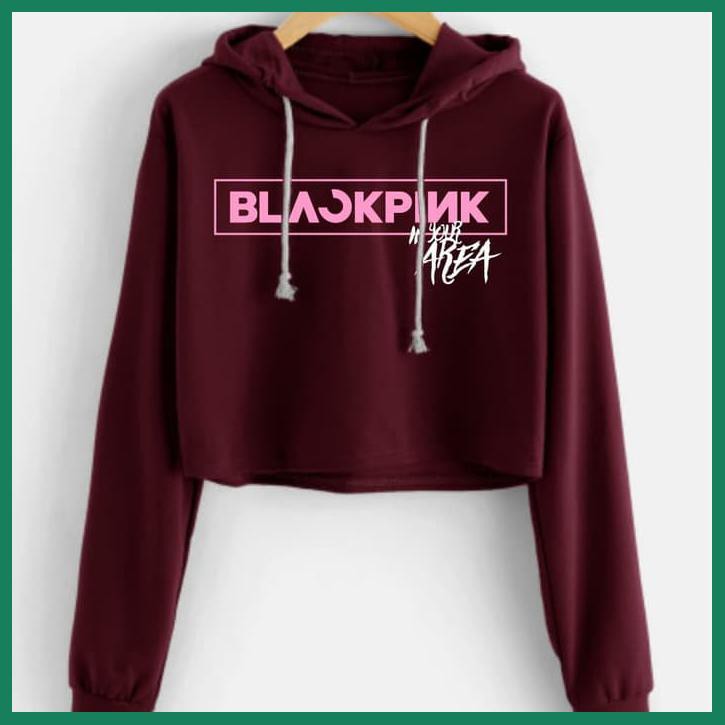 SWEATER HOODIE CROP BLACKPINK/MARUN
